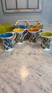 Cypress Home Monogram Letter L Floral Vine Pattern Coffee Mugs w Box